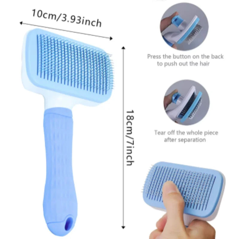 Nuevo peine de masaje para mascotas, cepillo para peinar el pelo, eliminación fácil con un clic del pelo inferior de gatos y perros para el aseo.