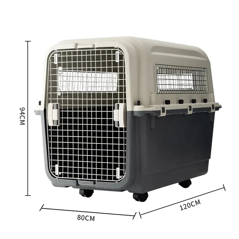 Diseño de dos puertas de seguridad Maleta para perros y gatos Caja de transporte aéreo para mascotas espacial de gran tamaño con ruedas