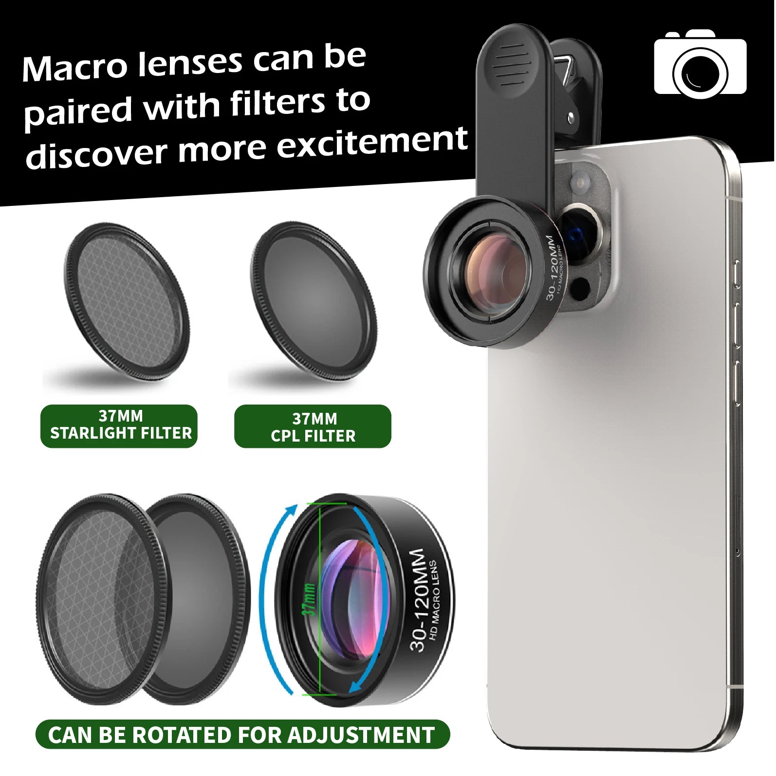 Nueva lente Macro mejorada 4K HD 30-120mm lente de teléfono Ultra cámara filtros CPL Star para iPhone xs Max Samsung s10 todos los teléfonos inteligentes