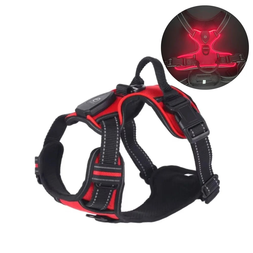 Arnés para perro con luz LED duradera, correa para el pecho luminosa recargable ajustable para mascotas, chaleco brillante suave intermitente para perros, gatos y mascotas