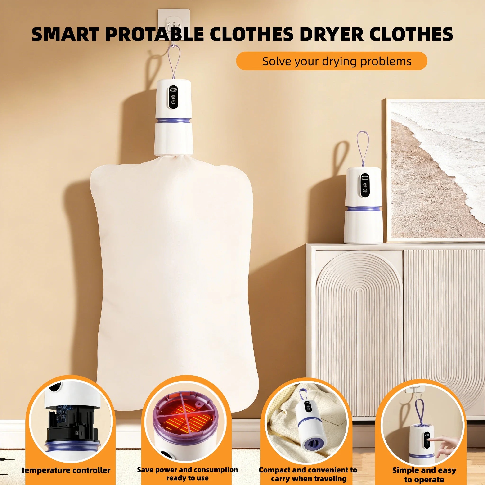 Mini secadora eléctrica plegable portátil, secador de ropa con calefacción PTC 360 °   Viaje rápido de la máquina del secado del secador de zapatos de la circulación del aire caliente