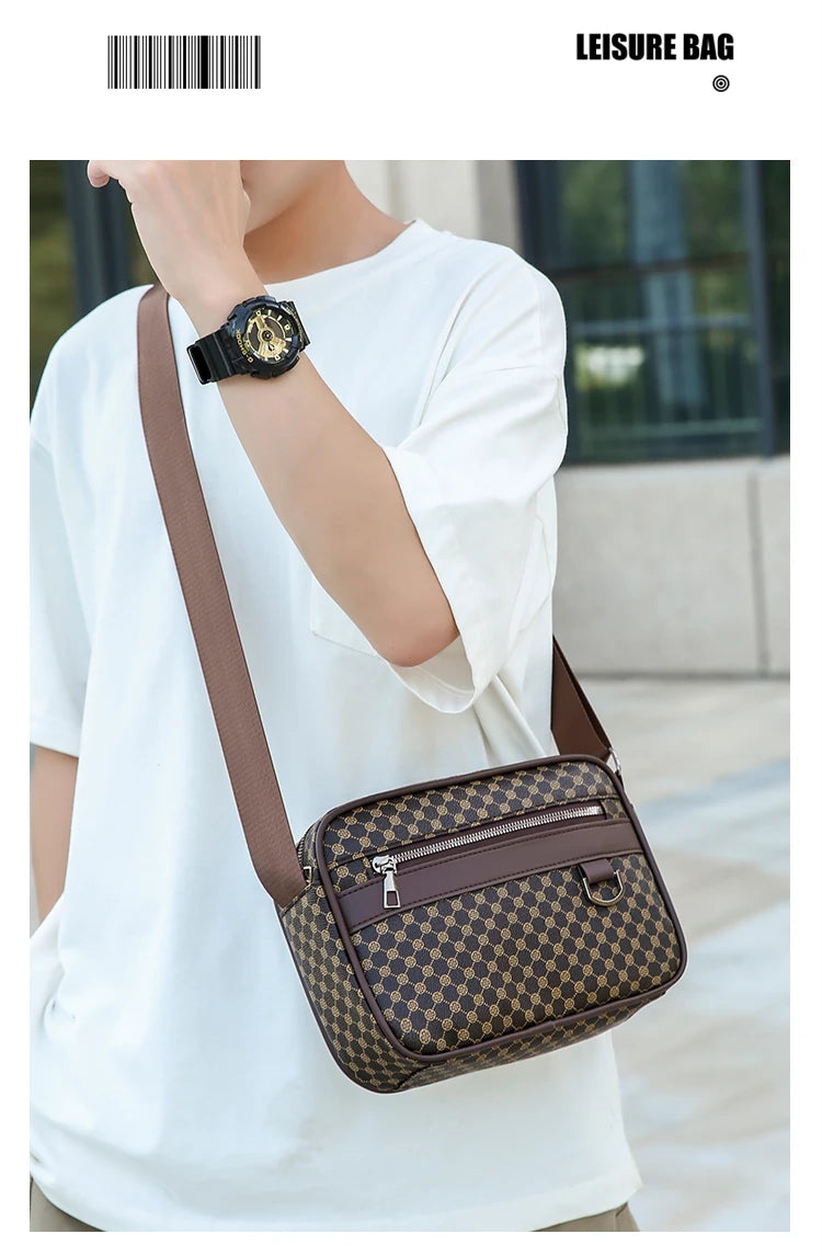 Bolso de hombro con estampado de moda para hombre, bandolera de mensajero de piel sintética, bolso de estilo Vintage para hombre, bolso de hombro, regalo para hombre