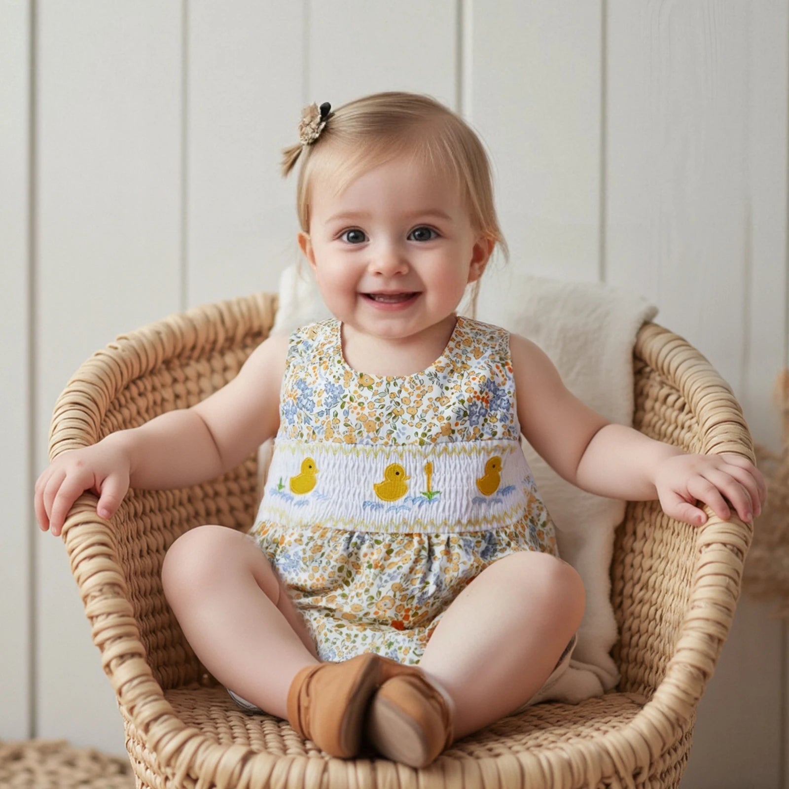 Lindo pelele de verano para bebé niña con bordado de pato, sin mangas, cuello redondo, dulce mono floral, trajes de sol