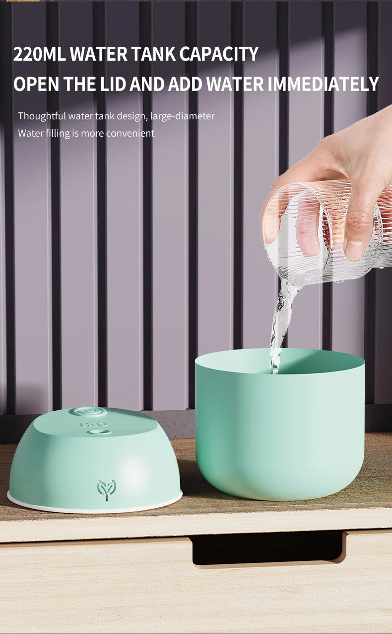 Humidificador de aire de 220ML, difusor de aroma de niebla fría, luz LED nocturna, protección contra apagado, Humidificador USB para el hogar y la Oficina