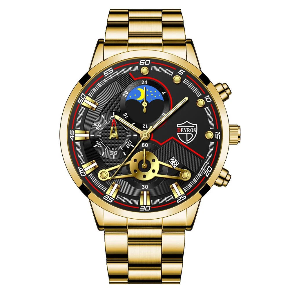 Reloj Hombre, relojes de negocios de lujo de 3 piezas para Hombre, Reloj deportivo de ocio con calendario completo para Hombre, Reloj de cuarzo de acero inoxidable para Hombre