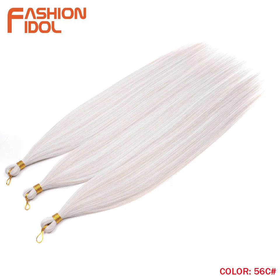 FASHION IDOL, 28 pulgadas, 300g/3 piezas, cabello liso, cabello trenzado sintético, extensiones de cabello de fibra resistente al calor, color gris ombré