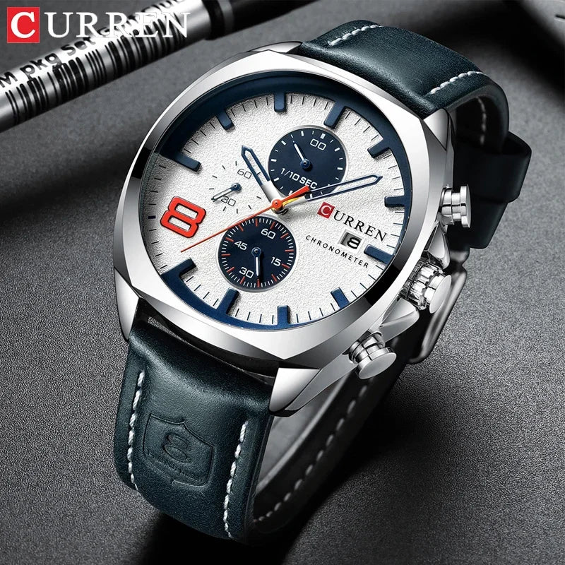 Reloj CURREN para hombre, reloj de pulsera de lujo, relojes de pulsera de cuarzo, relojes de cuero de moda estilo Punk para hombre, reloj Masculino