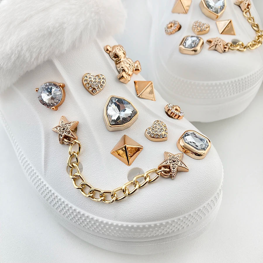 20 piezas de diamantes de imitación ostentosos, dijes desmontables, cadena de Metal, decoraciones para zapatos, adecuadas para Crocs Clog Bogg Bag, regalo de fiesta, Idea para niña