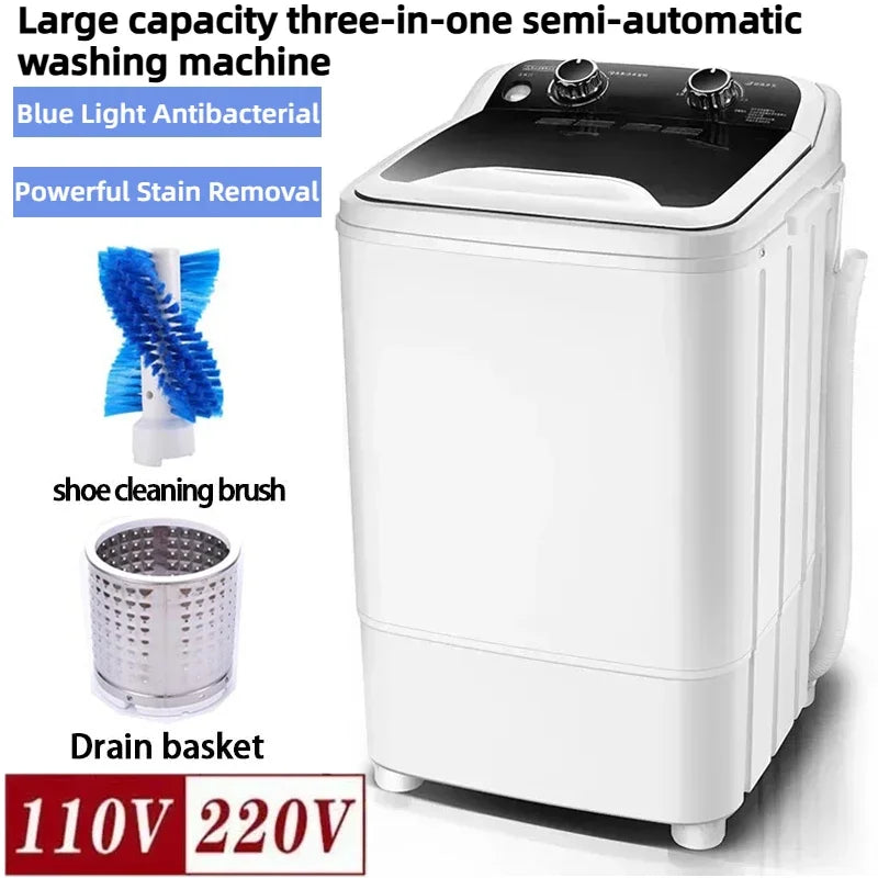 Venta caliente del hogar 7.5L 3 en 1 mini lavadora portátil de cubo grande con función de lavado y vibración, gran capacidad