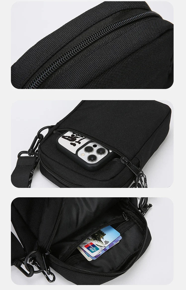 Bandolera pequeña de lona con cremallera para hombre, bolso de hombro cruzado Simple, Mini bolso para teléfono