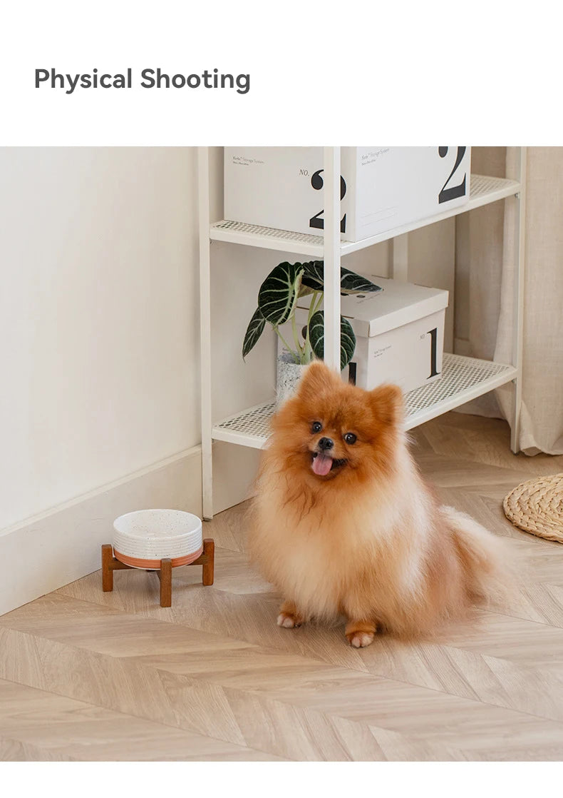 Cuencos grandes de cerámica para mascotas de 1800 ml con soporte de madera: platos de alimentación para perros grandes elevados dobles, cuencos antideslizantes para gatos