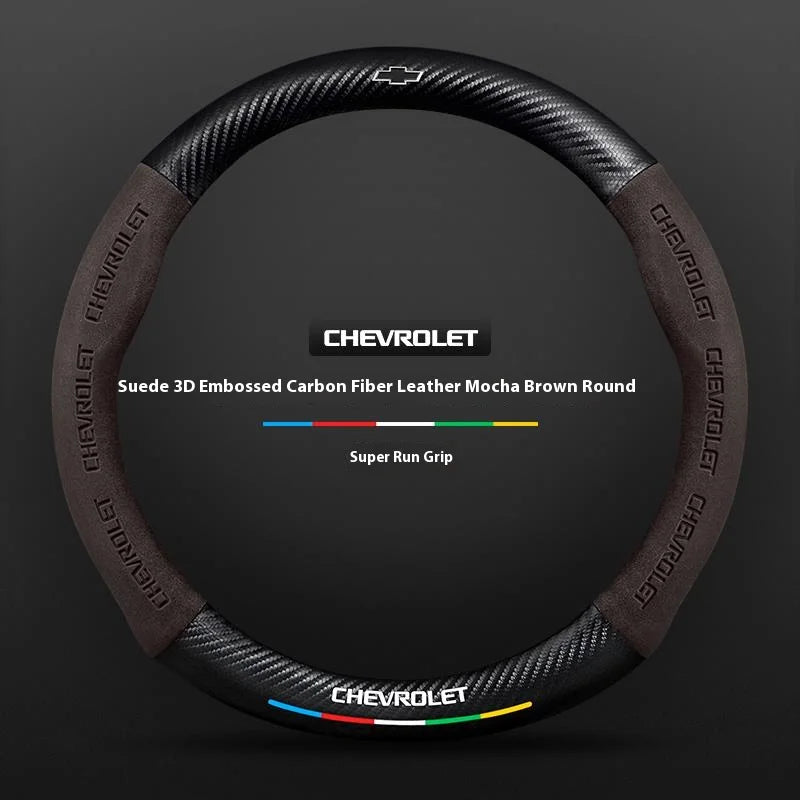 Protector para volante de coche, gamuza auténtica de fibra de carbono para Chevrolet Cruze SparkLacetti EQUINOX Onix Tracker Trailblazer Suburban