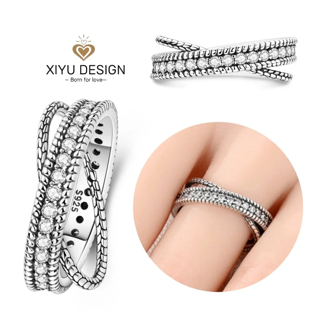 2024 nuevo anillo de plata 925 anillo de lazo brillante de circón anillo de boda de dedo Original S925 DIY regalo de joyería fina para mujer