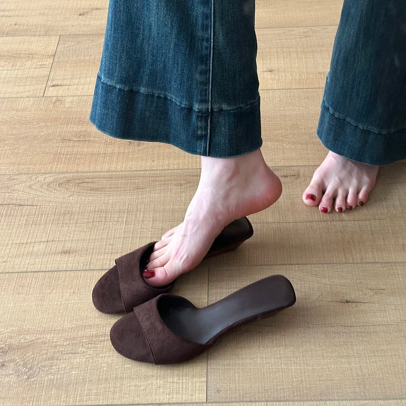 Sandalias de Verano para Mujer, Punta Abierta, Gamuza, Elegantes, Color Sólido, Tacón de Cuña, Zapatos de Vestir, Cómodas, para Playa y Exteriores