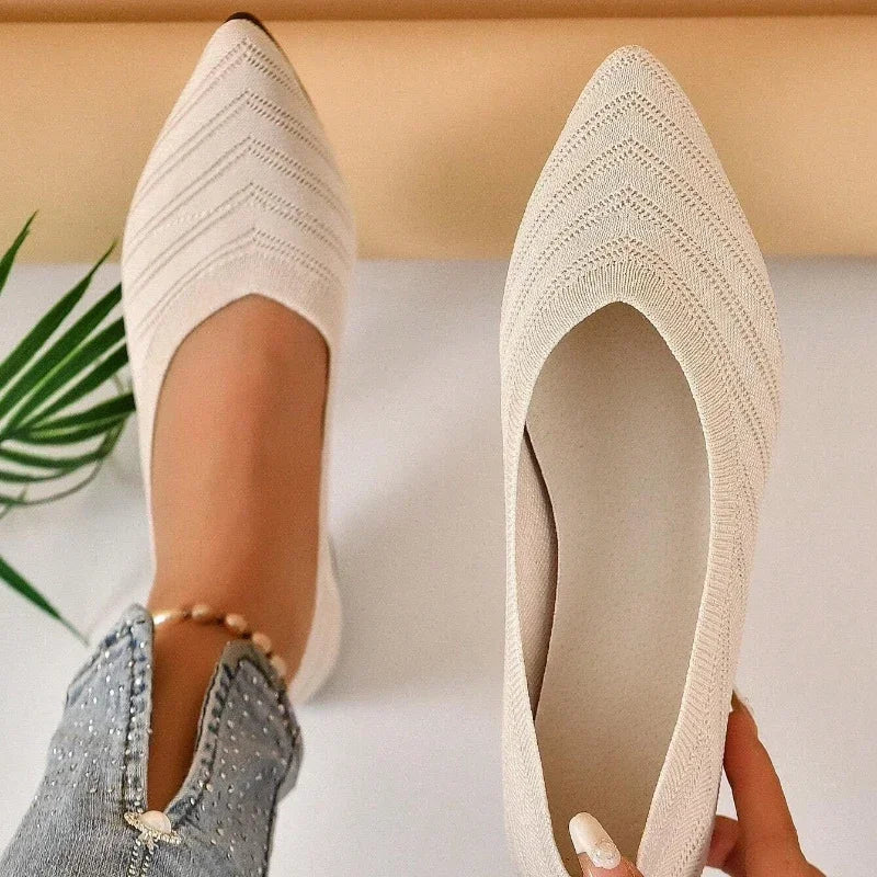 Zapatos planos con punta estrecha para mujer, zapatos sin cordones tejidos de Color sólido, bailarinas informales transpirables, zapatos planos para mujer, mocasines para mujer
