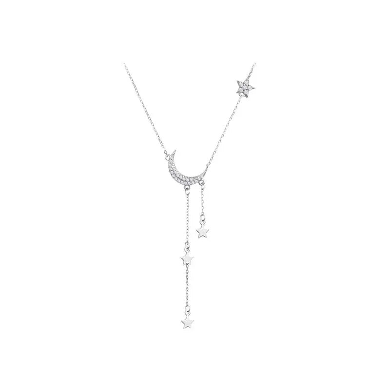 Collar con borlas de Luna y estrella de Color plateado para mujer, cadena de clavícula de cristal exquisita, joyería, regalo de cumpleaños 2026