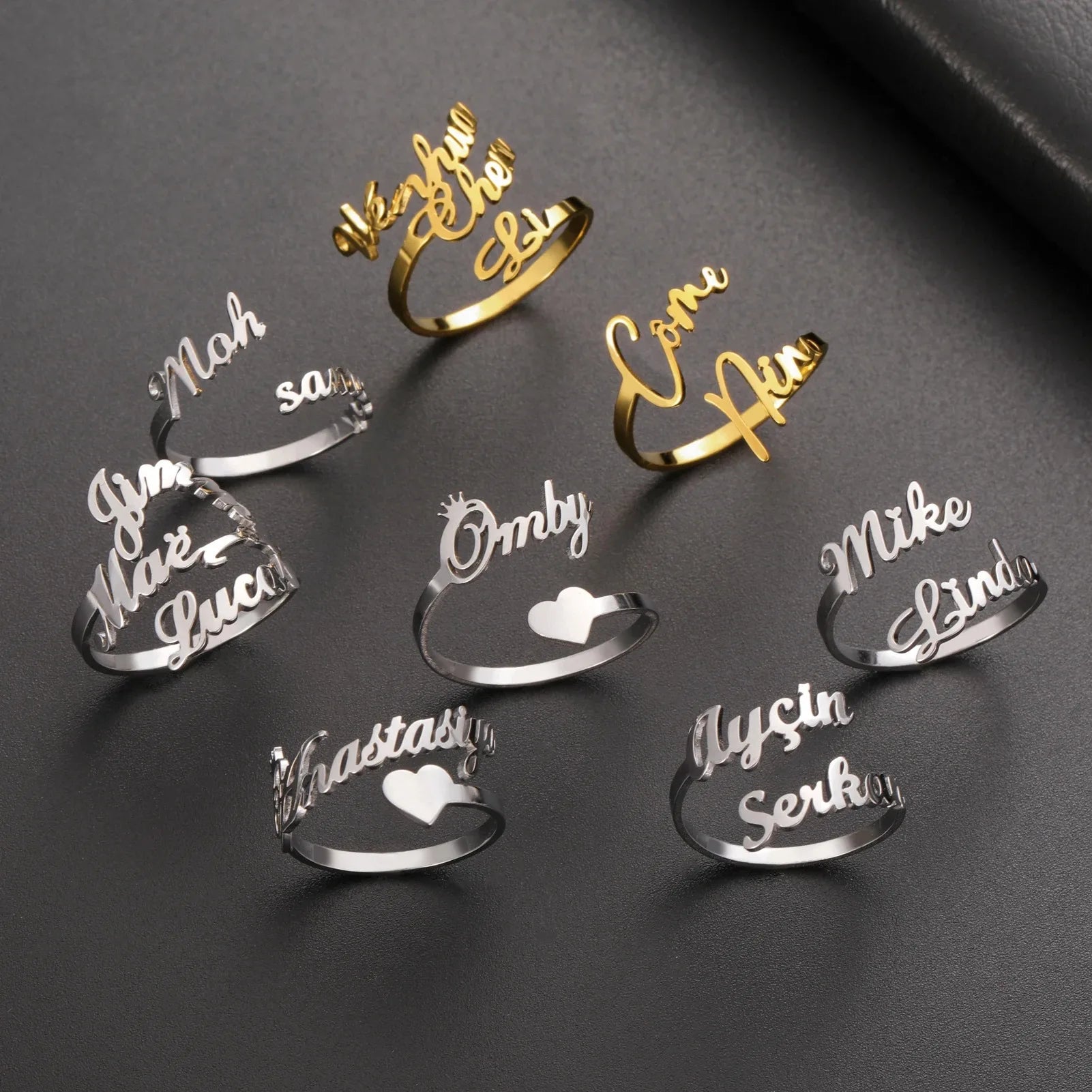 Anillo con nombre personalizado para mujeres y hombres, joyería personalizada para dedo, accesorios de acero inoxidable, anillos con múltiples nombres dobles, regalo familiar
