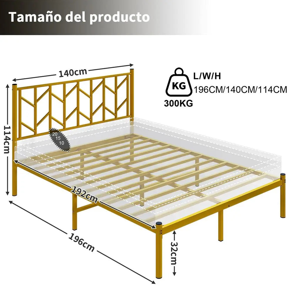 Base de Cama Matrimonial, Base de Cama Matrimonial con Metal, Cama Matrimonial con Cabecero de Metal, Bases de Cama con Soporte de Láminas