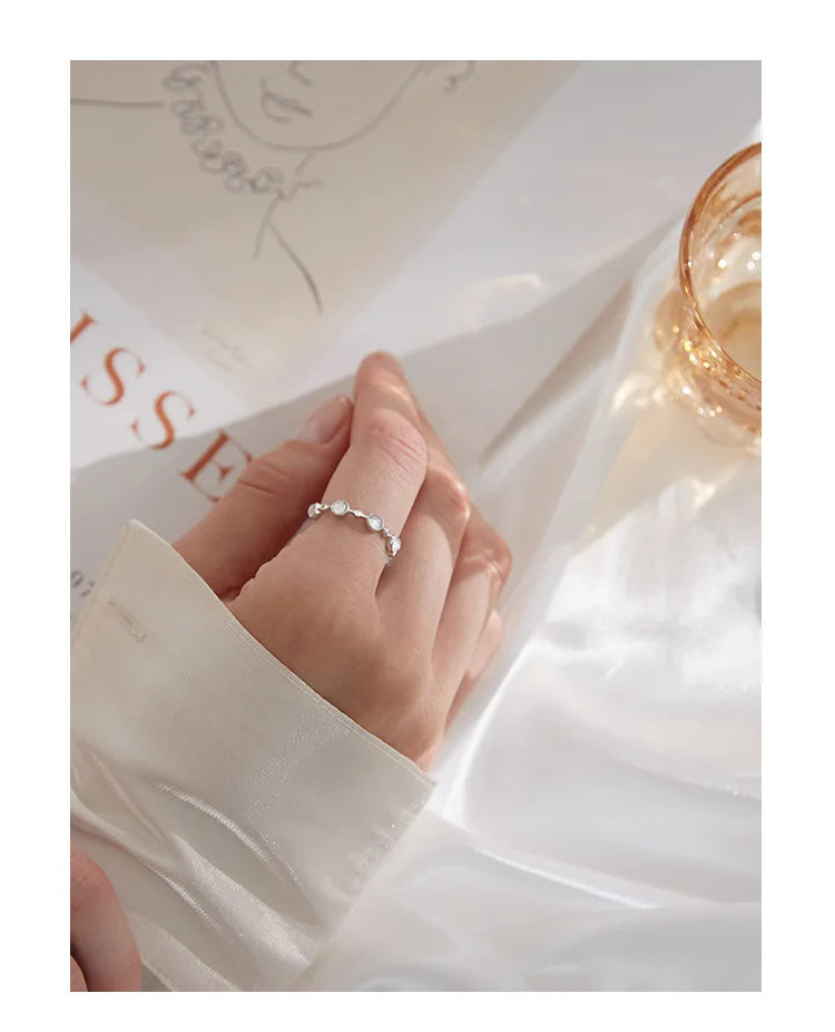 Anillo de Ópalo de Plata de Ley 925 para Mujer, Ajustable, para el Dedo Índice, Diseño Simple y Elegante, Joyería de Alta Gama, Regalo