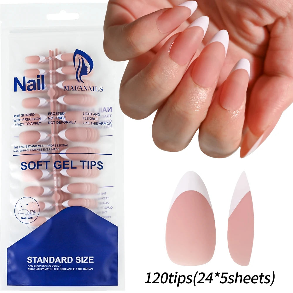 120 Uñas Acrílicas Francesas Cuadradas Medianas y Largas, Uñas Postizas Francesas de Cobertura Completa para Mujer, Uñas Postizas de Diferentes Tamaños