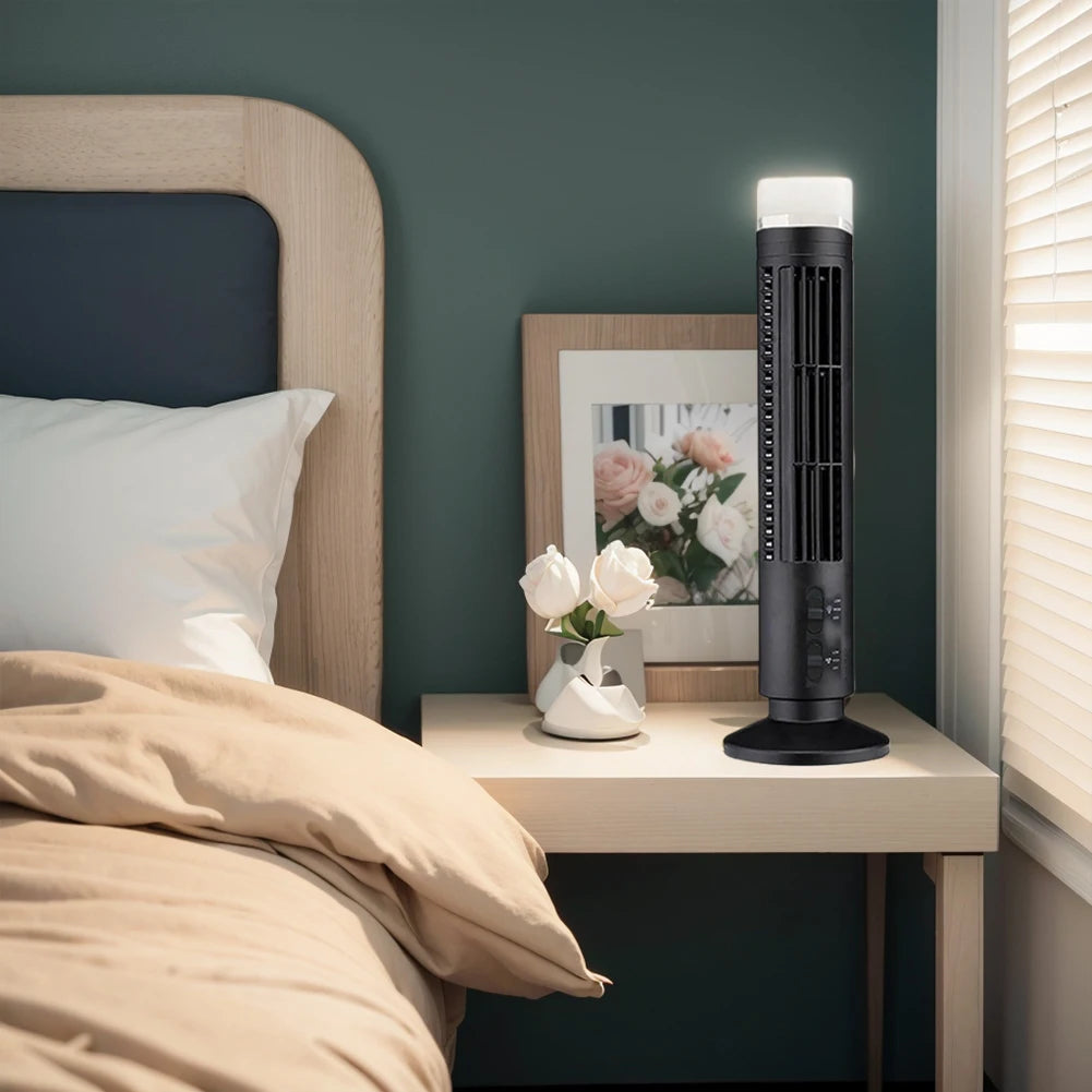 Ventilador de torre LED de 2,5 W, 38CM/33CM, sin hoja, 2 velocidades, ventilador de torre de pie, ventilador de suelo eléctrico portátil para sala de estar, dormitorio y oficina