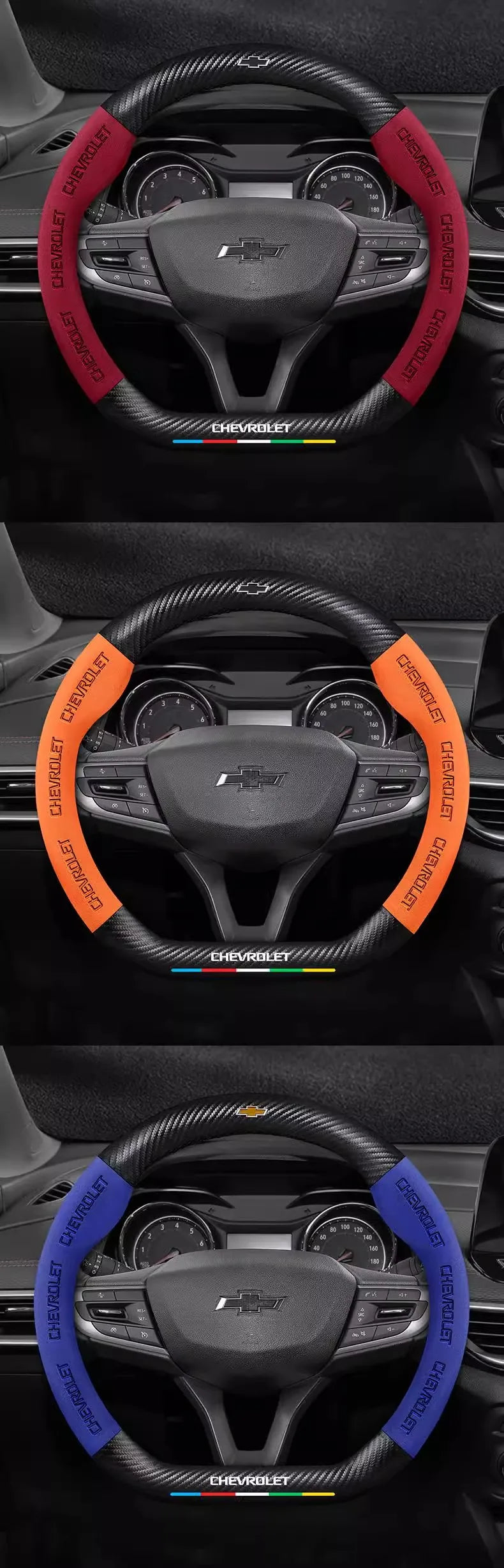 Protector para volante de coche, gamuza auténtica de fibra de carbono para Chevrolet Cruze SparkLacetti EQUINOX Onix Tracker Trailblazer Suburban