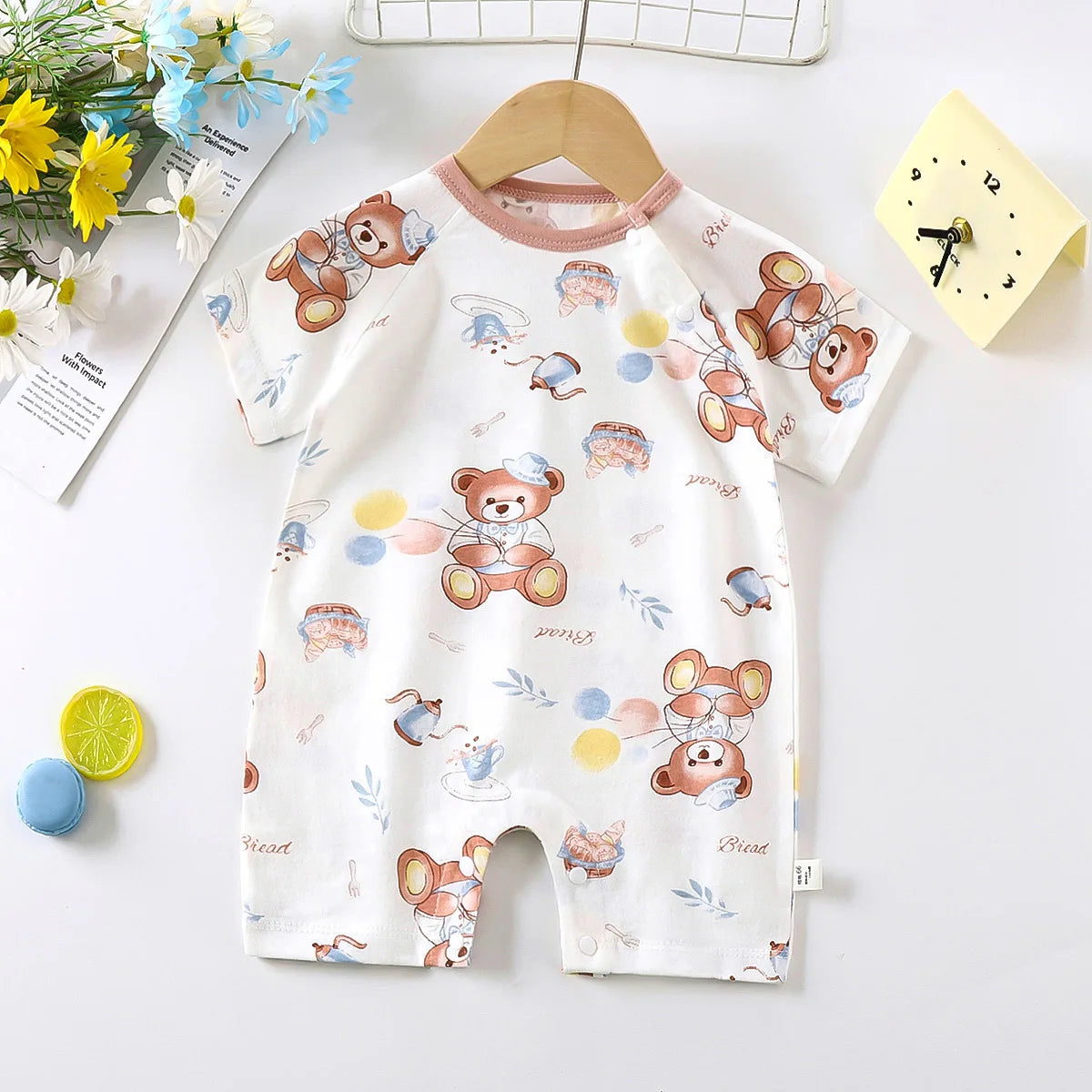 Monos de dibujos animados para bebé, mono de algodón transpirable de verano de manga corta para recién nacidos, niños y niñas, ropa para gatear