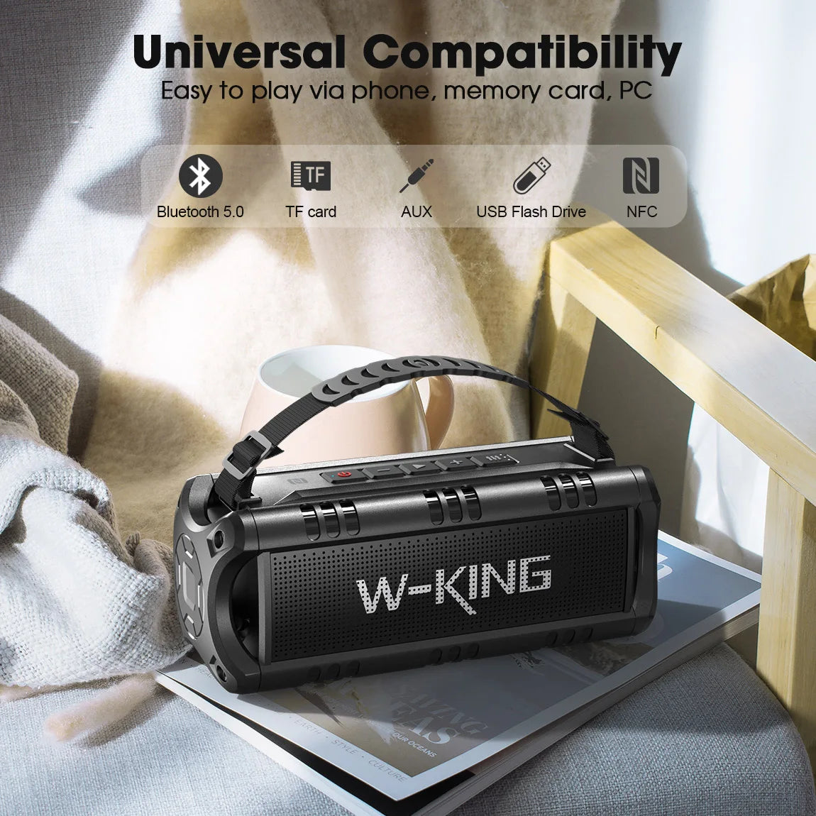 Altavoz Bluetooth W-KING D8mini-1, Altavoces Inalámbricos Portátiles de 30 W, Altavoz Exterior Resistente al Agua IPX6, 24 Horas de Reproducción, EQ, AUX, Tarjeta TF