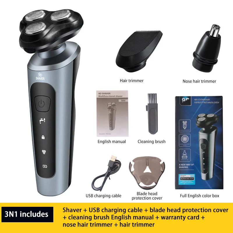 Afeitadoras eléctricas para hombres, resistente al agua, uso en seco y húmedo, recortador eléctrico, afeitadoras rotativas con batería recargable, máquina de afeitar
