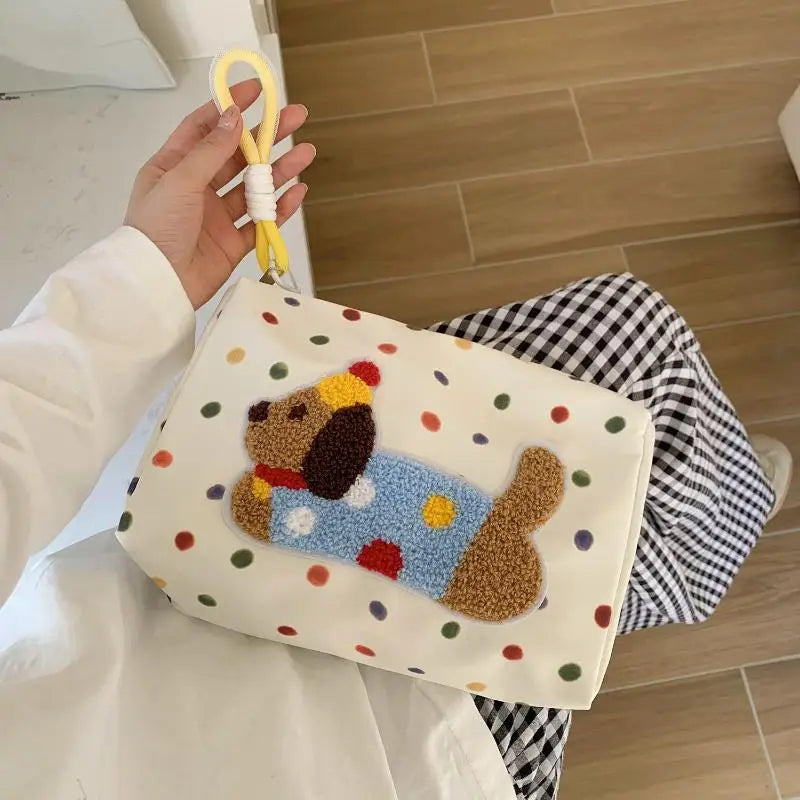 【SSummer10】Bolsa de cosméticos de gran capacidad con diseño de cachorro de dibujos animados, bolso de maquillaje portátil, almacenamiento de artículos de tocador de viaje para mujeres【SS】