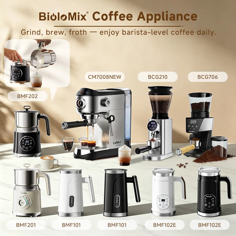 BioloMix Espumador de leche 5 en 1 con pantalla táctil LED mejorada - Calentador de leche para café con leche caliente y fría