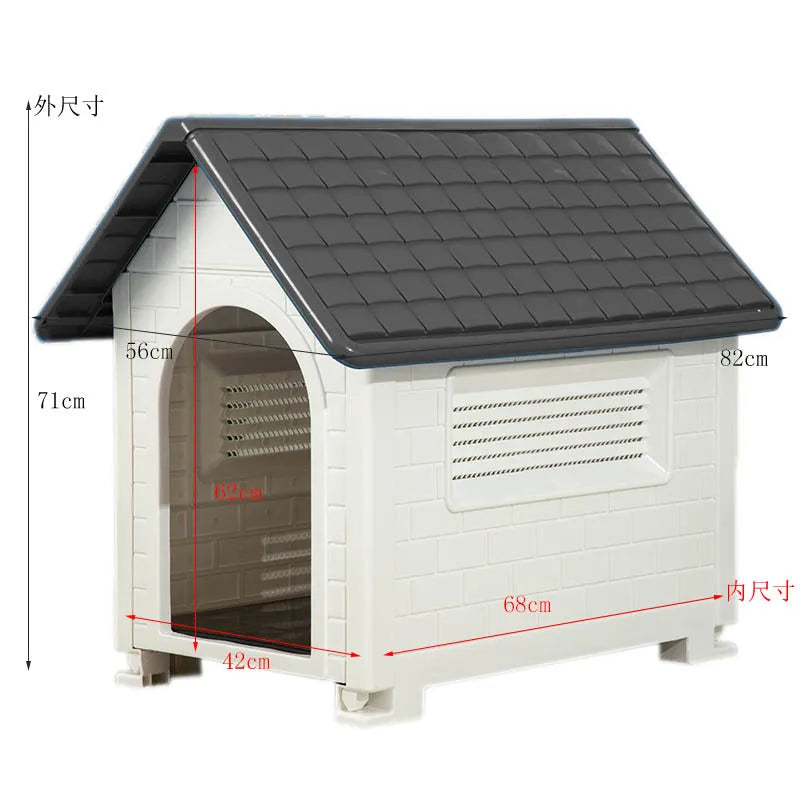 Casa para perros interior y exterior: cubierta extraíble a prueba de lluvia, perrera de plástico para perros medianos/grandes, refugio impermeable y resistente al viento
