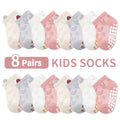 Paquete de 8 calcetines para bebé con diseño de malla, transpirables, antideslizantes, calcetines de interior con suela suave para niñas, color sólido, versátiles, adecuados para la vida diaria informal