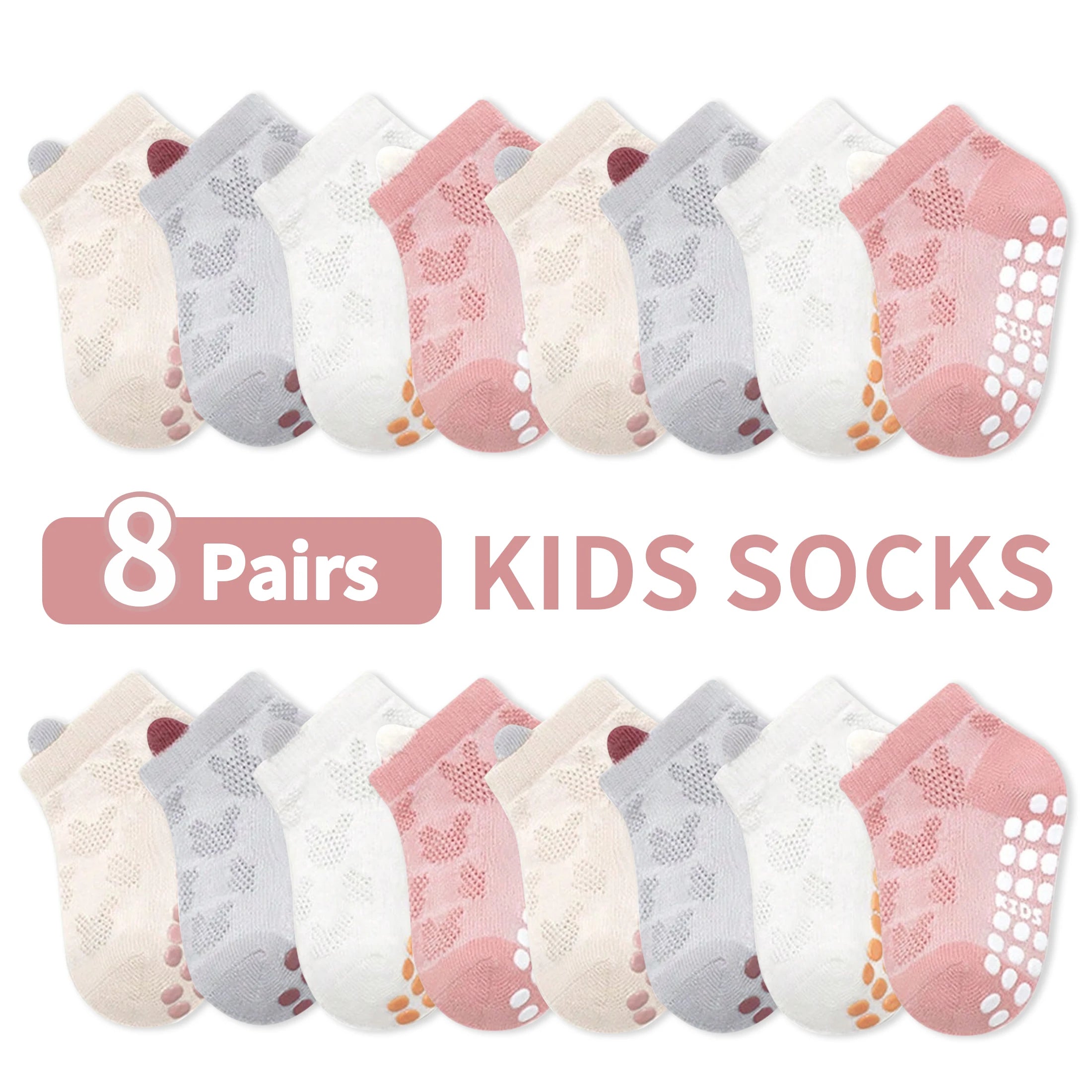 Paquete de 8 calcetines para bebé con diseño de malla, transpirables, antideslizantes, calcetines de interior con suela suave para niñas, color sólido, versátiles, adecuados para la vida diaria informal