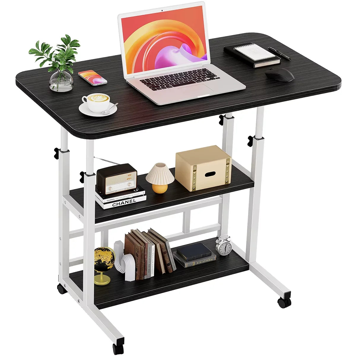 ECHIGOYA Escritorio Portátil, Mesa para Laptop, Escritorio de Computadora con Repisas, Escritorio de Pie Altura Ajustable con Ruedas, Mesa para Cama de Hospital, Home Office, 60cm*40cm