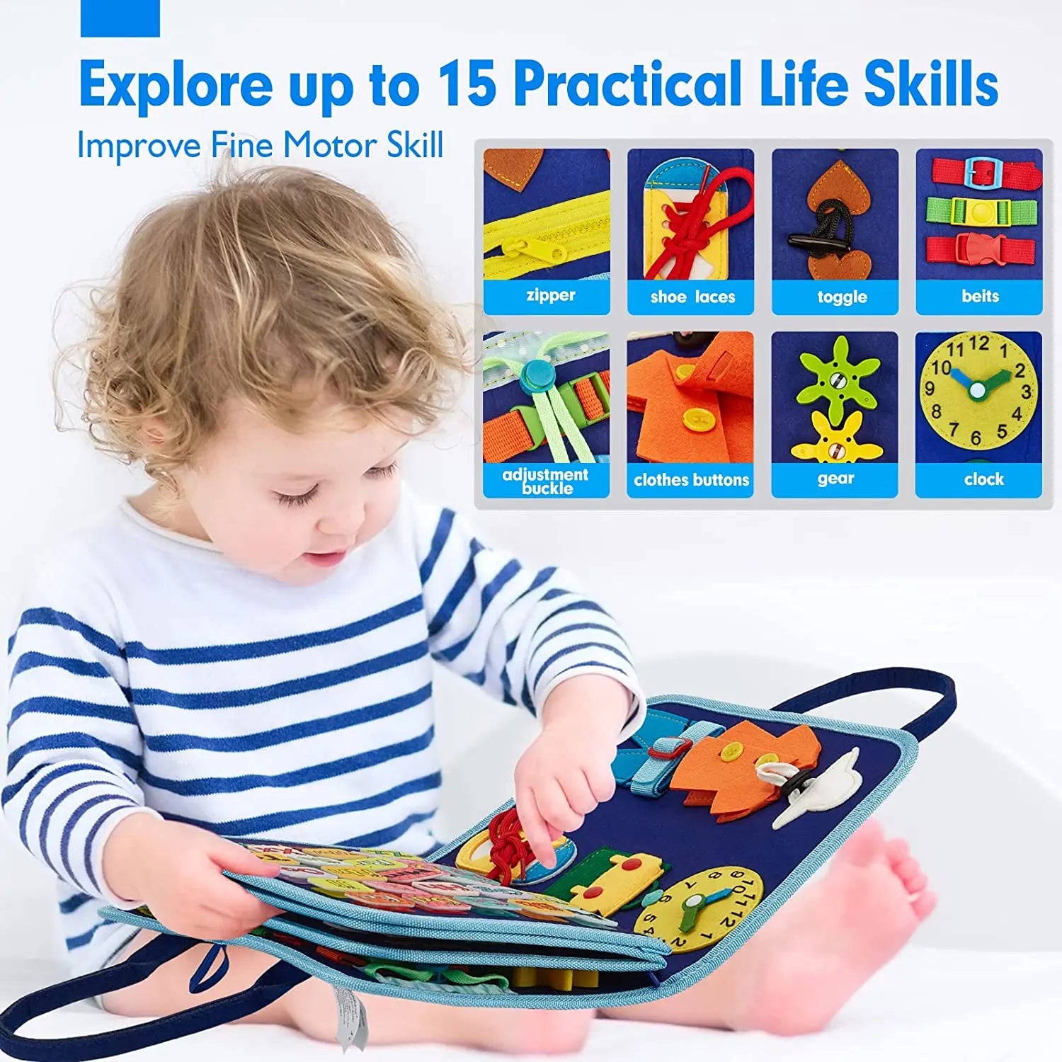 Juguetes Montessori, tablero ocupado, tablero de desarrollo de actividades sensoriales para niños pequeños para habilidades motoras, juguetes educativos de actividades de viaje