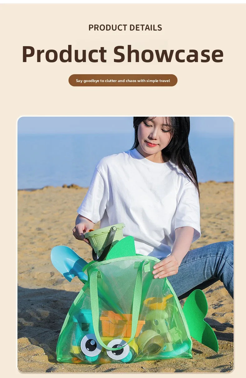 Bolsa de playa bonita de gran capacidad, juguete de excavación de arena, bolsa de malla plegable portátil para viajes en la playa, almacenamiento de deportes al aire libre, novedad de 2025