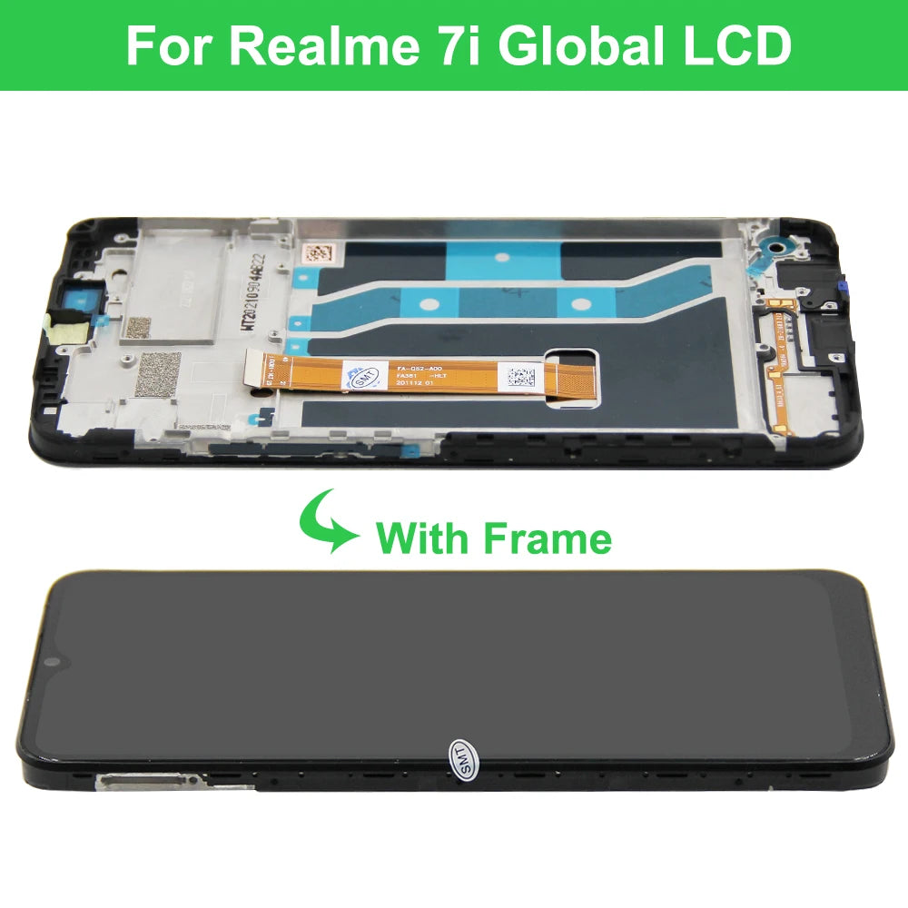 Pantalla de 6,5" para Realme 7i (Global) Pantalla Lcd Pantalla táctil digital con conjunto de marco para reemplazo OPPO Realme 7i