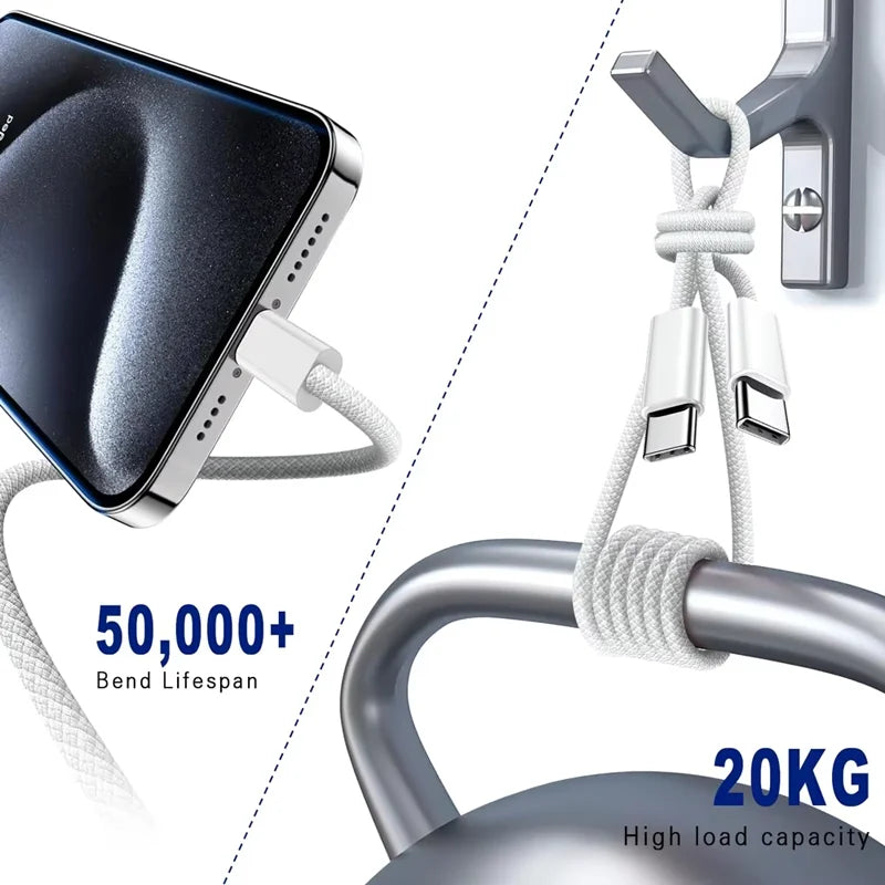 Cable de Carga Rápida USB-C a C de 60W PD para Apple iPhone 16 17E 17 Pro Max 15 Plus, Cable de Carga Rápida Tipo C con Trenzado de Nailon de 2m