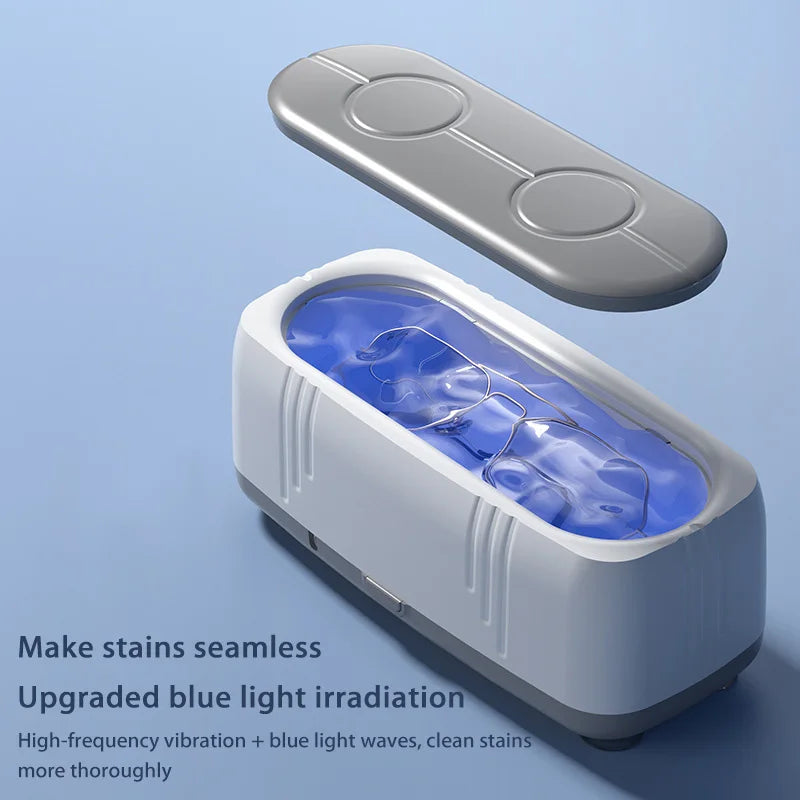 Limpiador Ultrasónico de Gafas de 48KHz de Alta Frecuencia, Limpiador de Lentes Automático con Luz Azul USB, Máquina de Limpieza de Joyas para el Hogar