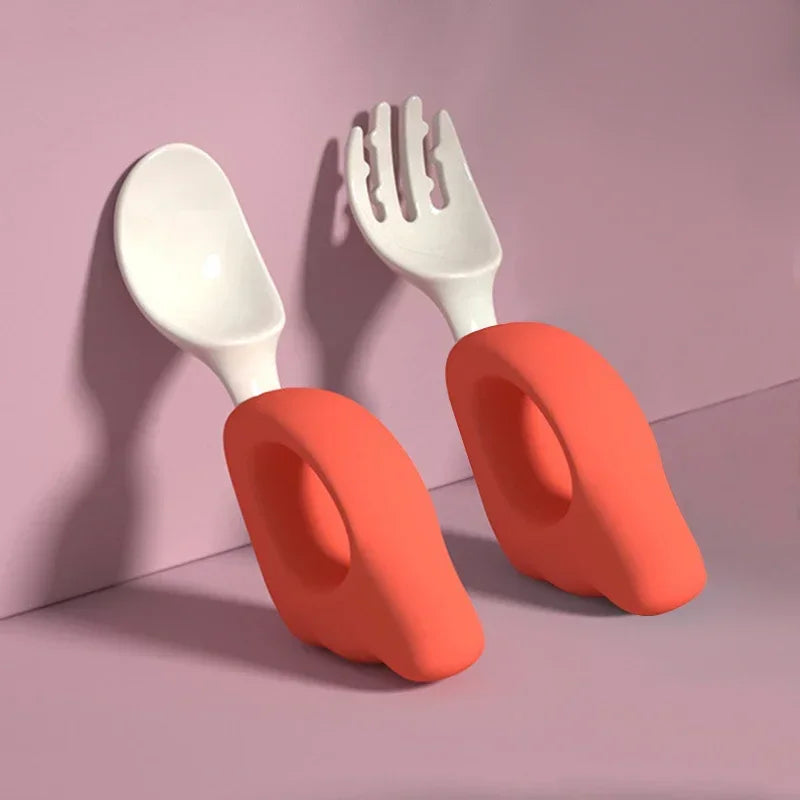 Cuchara, tenedor para bebé, aprender a comer, entrenar, 1-2 años, comer, juego de palillos para bebé, tenedor de comida complementaria, vajilla de plástico