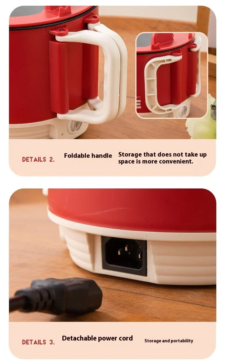 Olla calefactora eléctrica portátil, cocina multiusos de 1,5 l con tapa, Control automático de temperatura, cocina rápida para fideos instantáneos