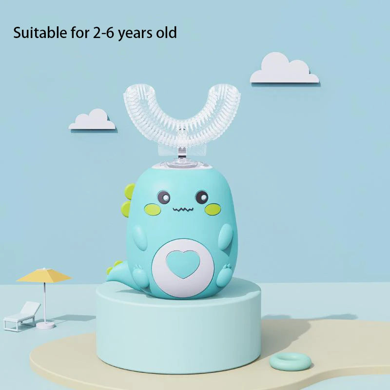 Cepillo de dientes eléctrico en forma de U para niños, cepillo de dientes sónico recargable automático de 360 grados con dibujos animados inteligentes para niños