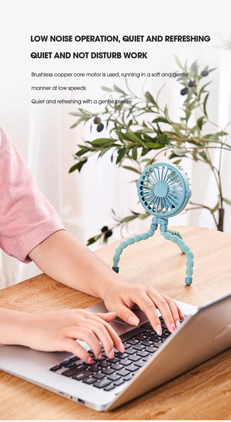 Ventilador portátil plegable de escritorio con USB, Mini ventilador de pulpo multifuncional pequeño, silencioso, para cochecito de bebé al aire libre, Verano