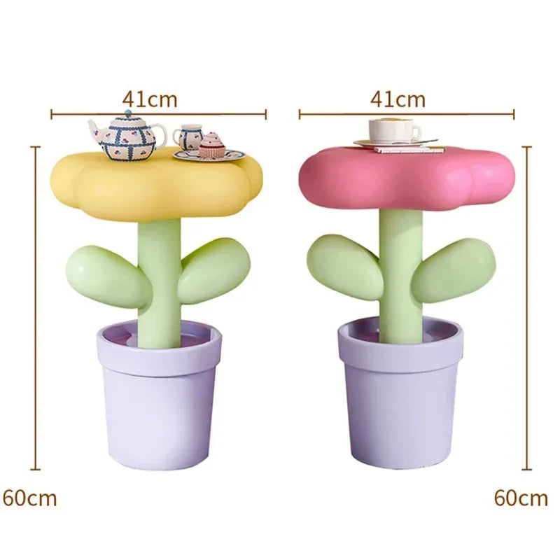 Mesa Auxiliar de Resina con Forma de Tulipán - Macetero Creativo, Decoración Original para Sala de Estar y Dormitorio