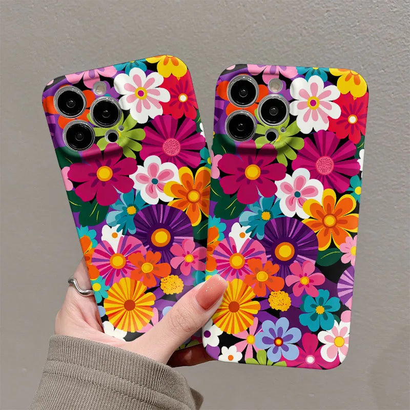 Funda para Teléfono iPhone 17 16 15 14 13 12 11 Pro Max Air 16e 7 8 Plus XS Max X XR, Carcasa Rígida de PC con Diseño Floral Retro Colorido