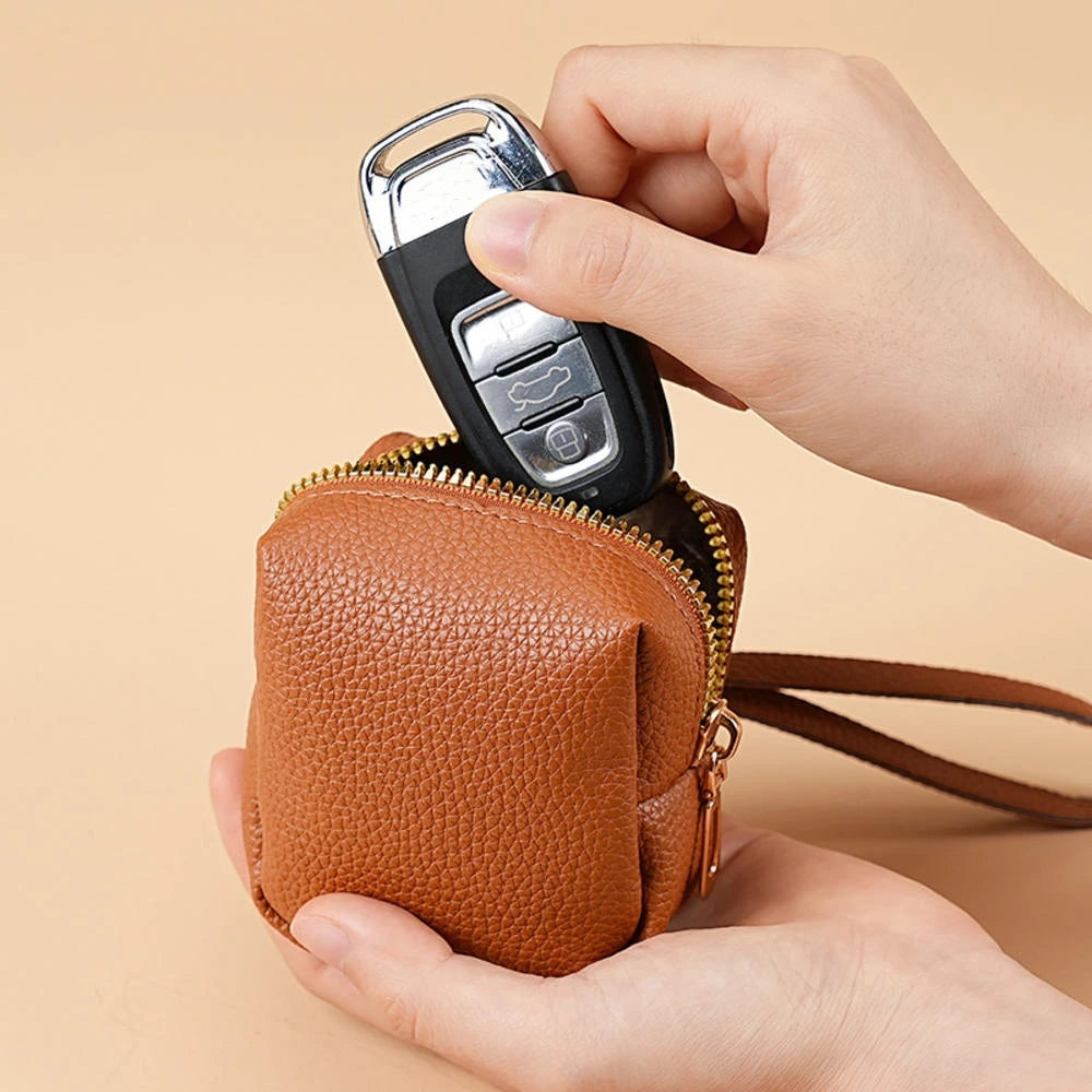 Nueva Mini Bolsa de Monedas para Mujer, Portátil, para Guardar Lápiz Labial, Monedero de Cuero PU de Moda, con Correa Antipérdida, Bolsa para Llaves, Tarjetero Pequeño