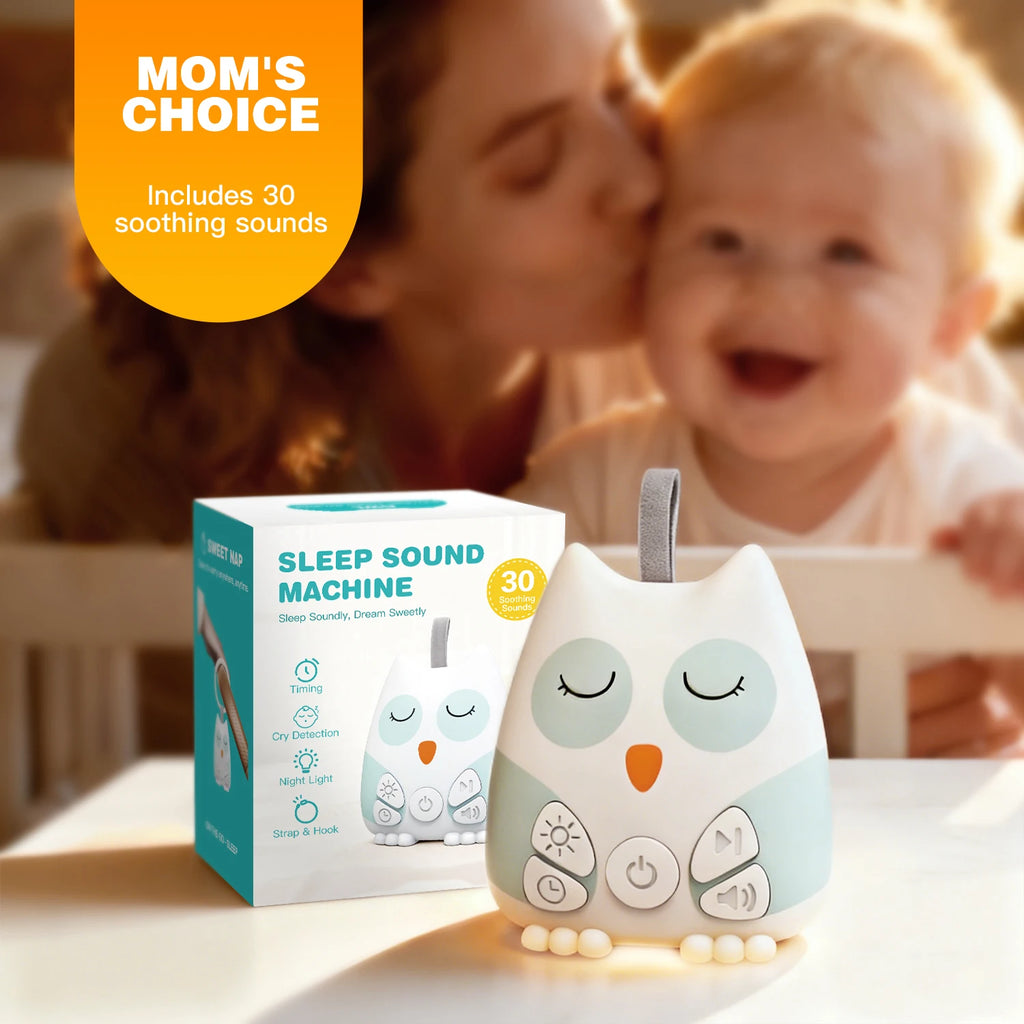 Máquina portátil de sonido de ruido blanco para bebé, 30 sonidos relajantes, Sensor de llanto para bebés con temporizador de luz nocturna recargable