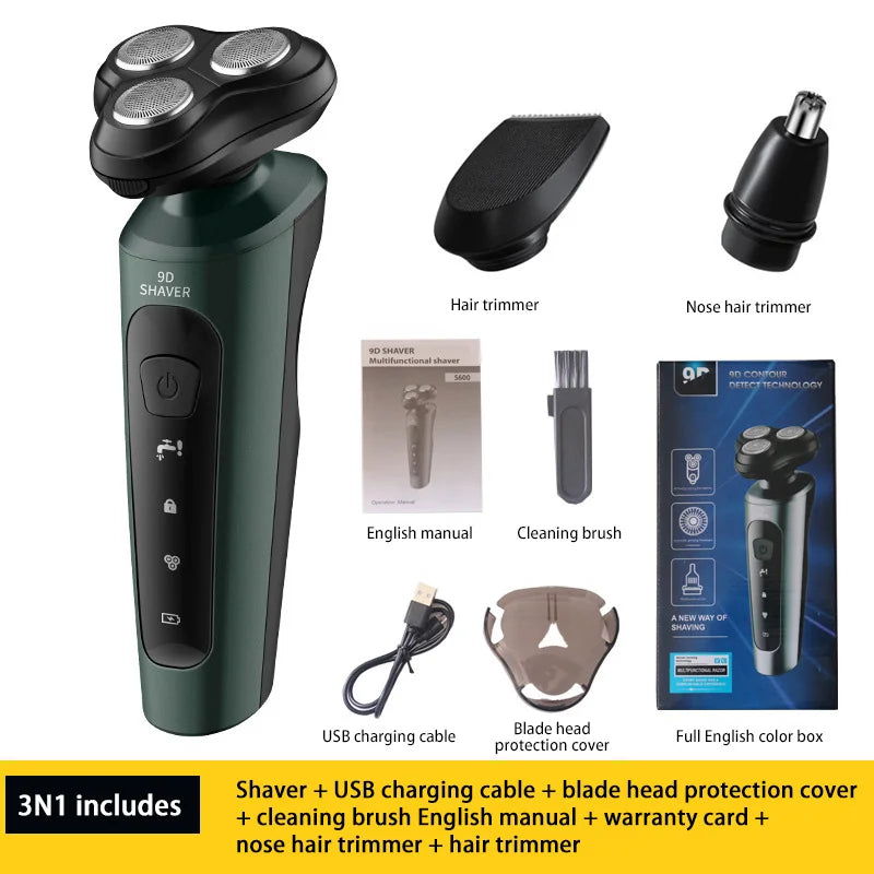 Afeitadoras eléctricas para hombres, resistente al agua, uso en seco y húmedo, recortador eléctrico, afeitadoras rotativas con batería recargable, máquina de afeitar