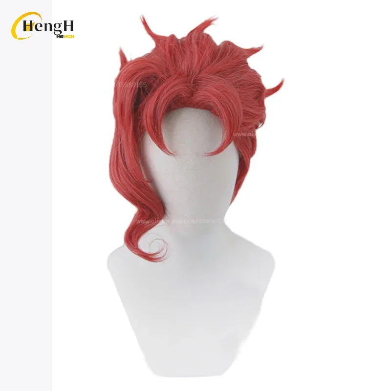 En Stock Anime Noriaki Kakyoin sintético Unisex pelo corto rojo rizado Cosplay Anime peluca pelo resistente al calor pelucas de fiesta + gorro de peluca